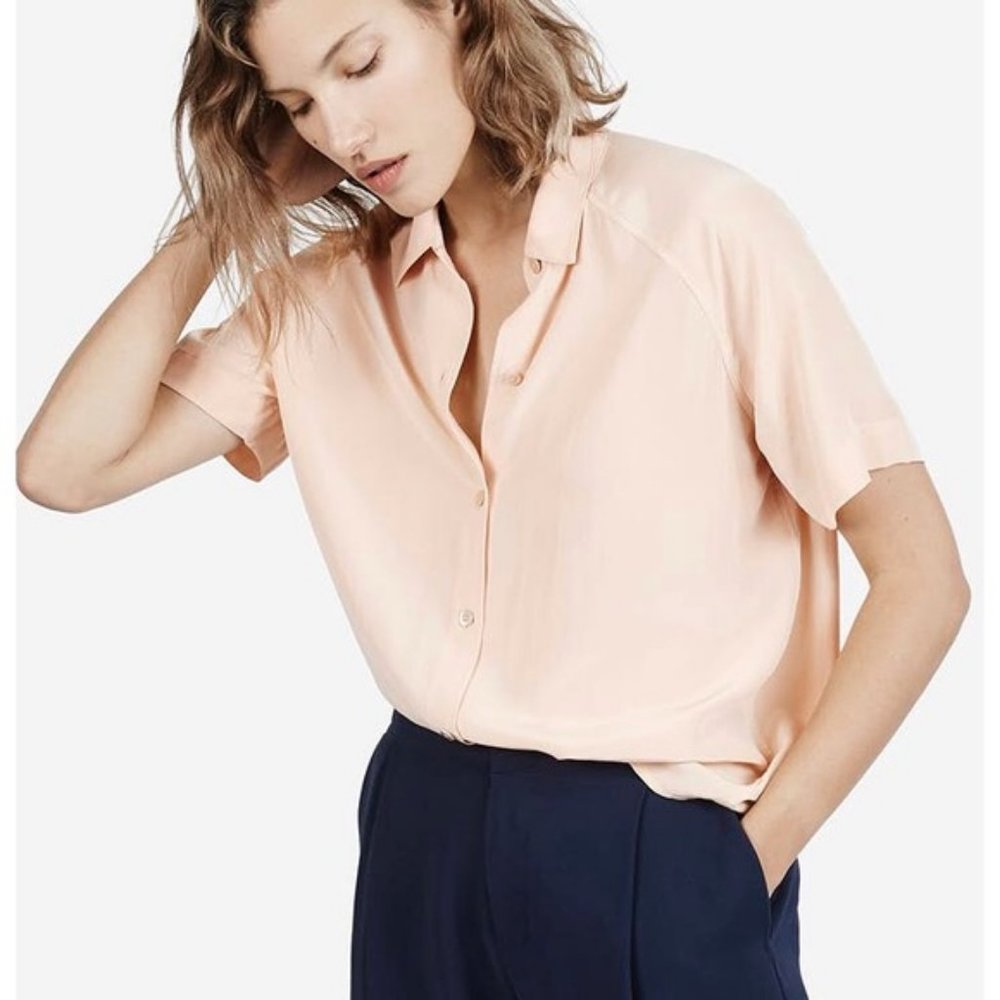 XS Everlane Blush Short Sleeve Relaxed Silk Shirt